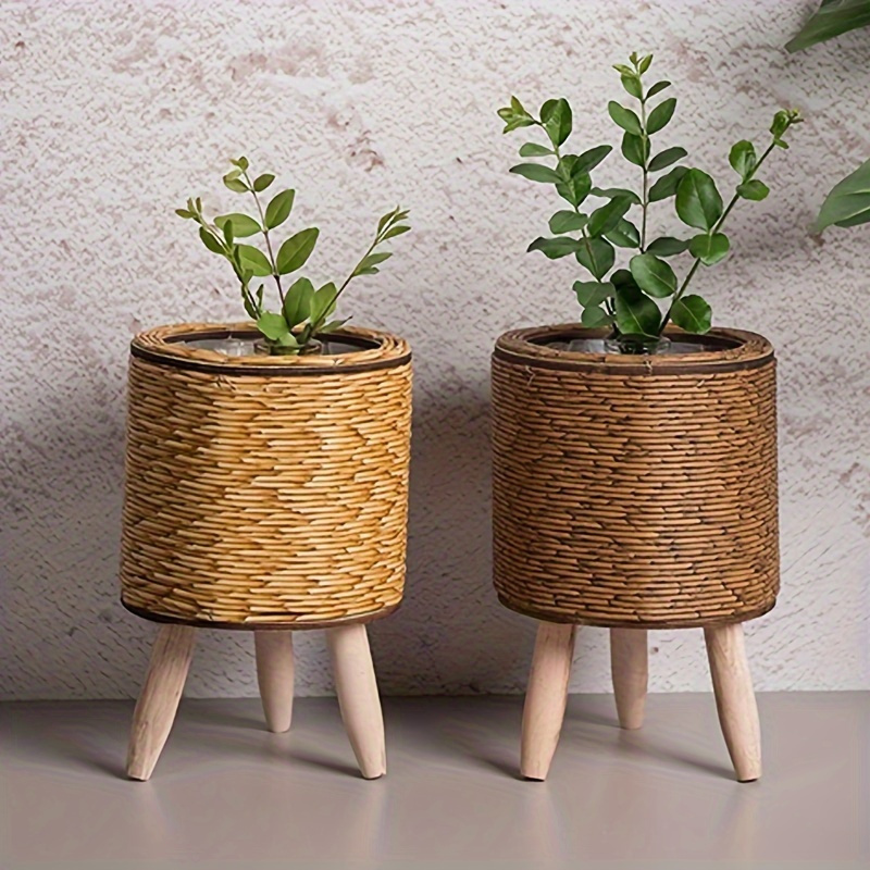 Rattan Plant Basket - Charming Rustic Rattan Planter With Wooden