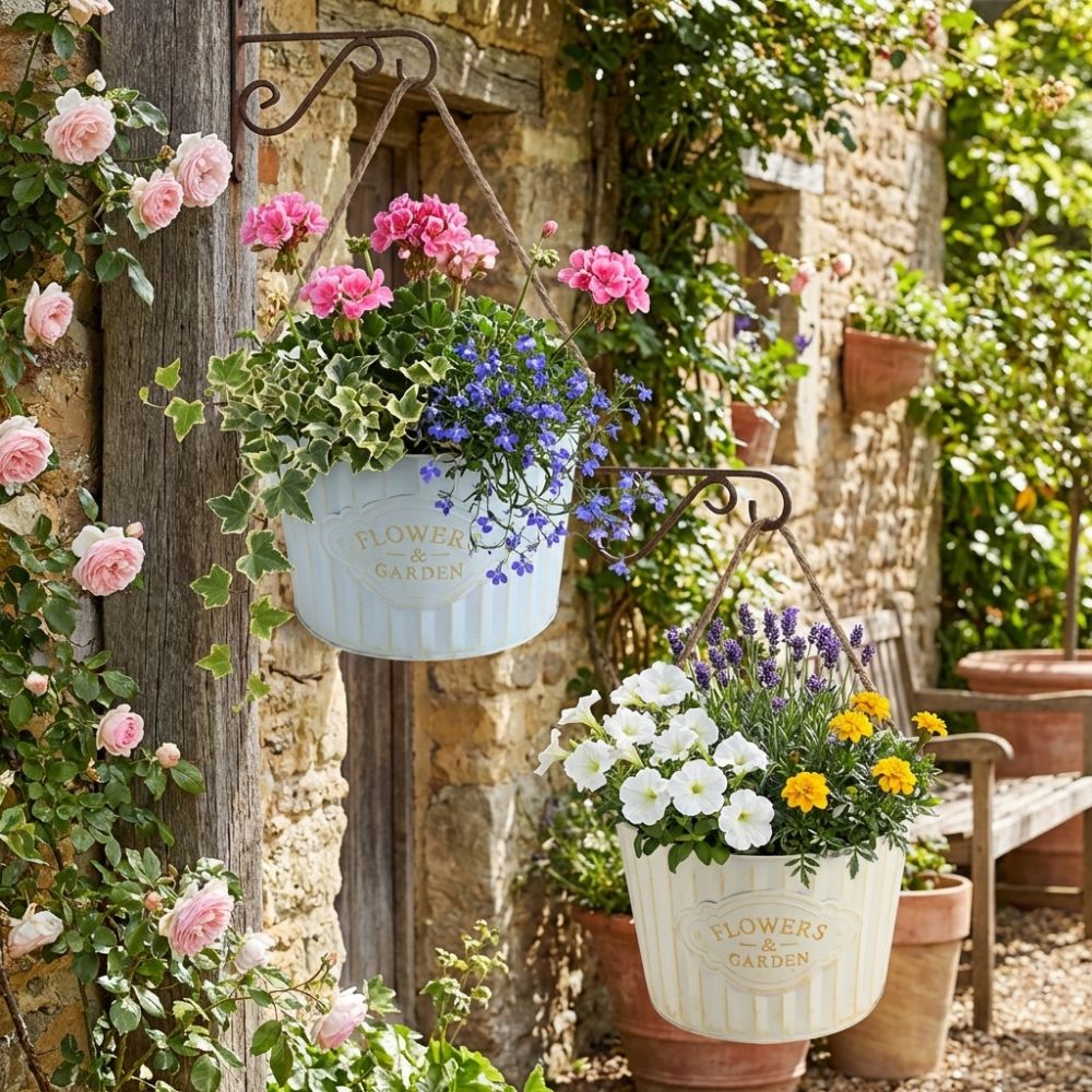 Rattan Plant Basket - Semi Round Hanging Flower Pot Retro