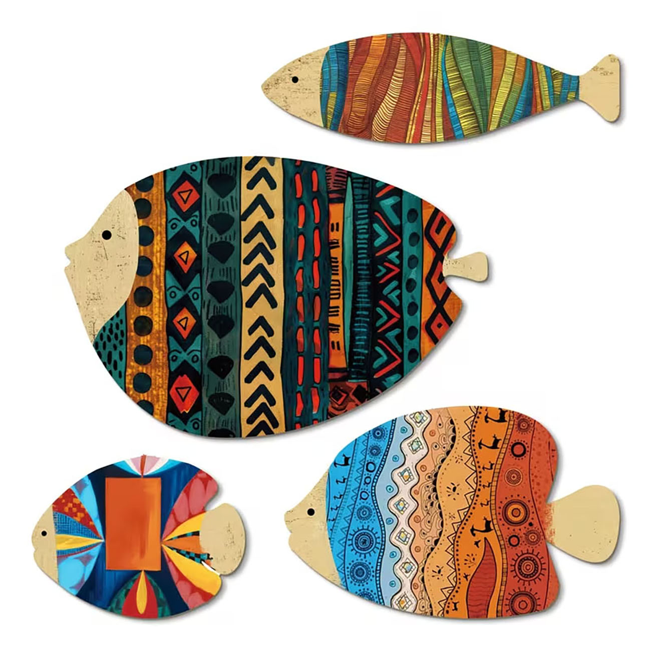Home Decor Nautical - 4 Pcs Wooden Fish Wall Decor