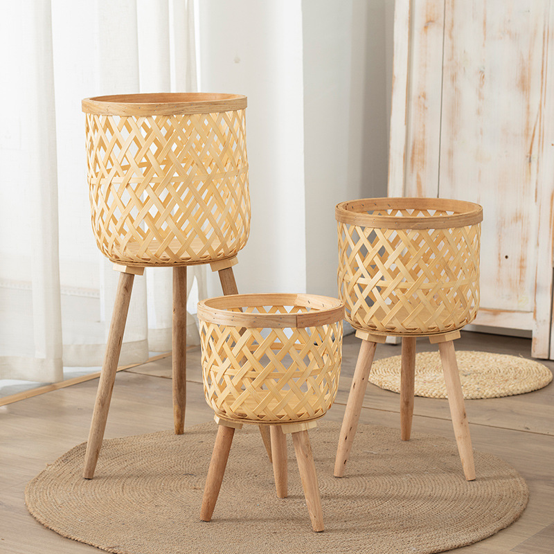 Rattan Plant Basket - Bamboo Flowerpot Wooden Plant Bracket Wicker