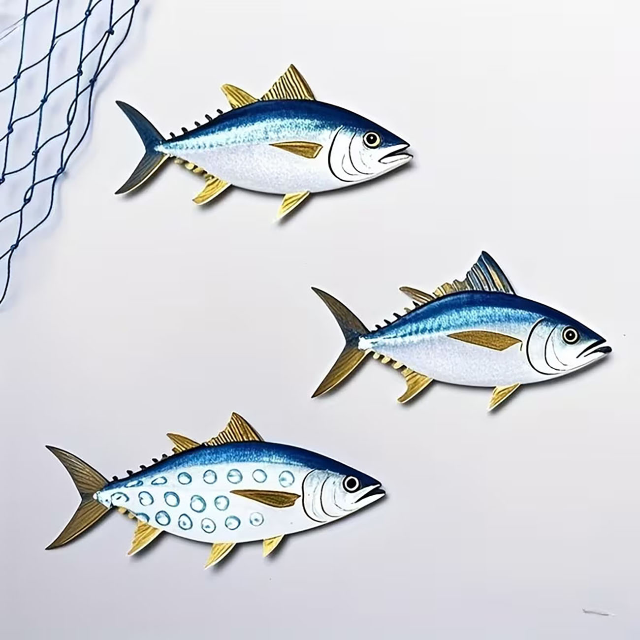 Home Decor Nautical - 3 Pcs Wooden Tuna Fish Wall