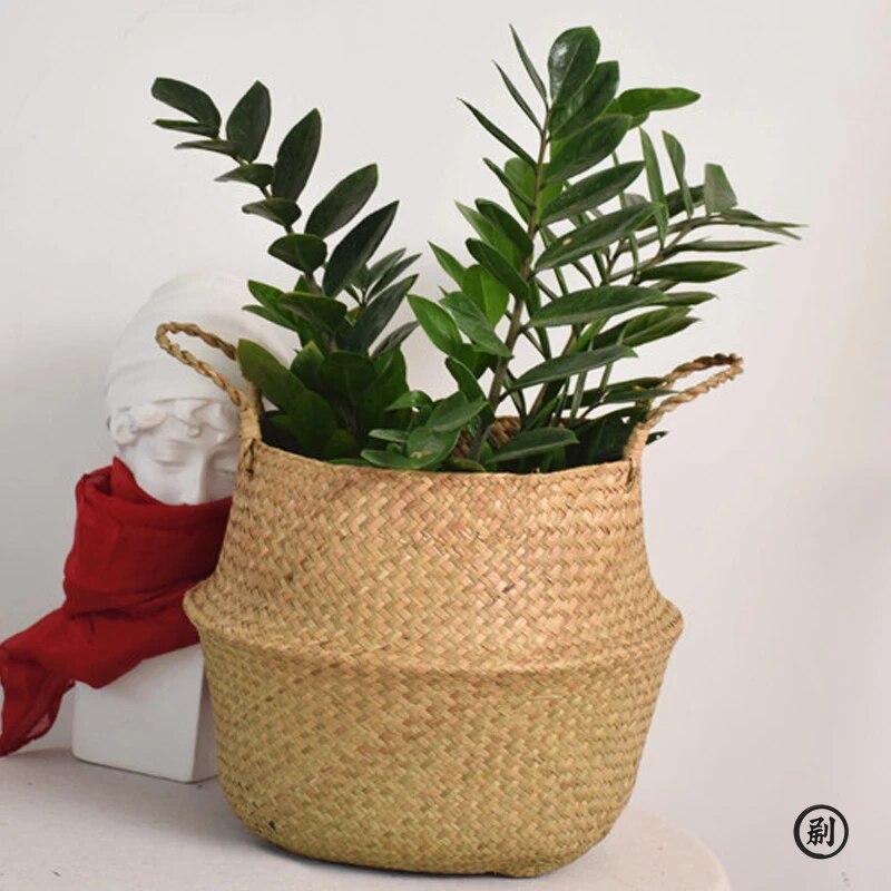 Rattan Plant Basket - Wicker Basket Toy Organizer Folding Rattan