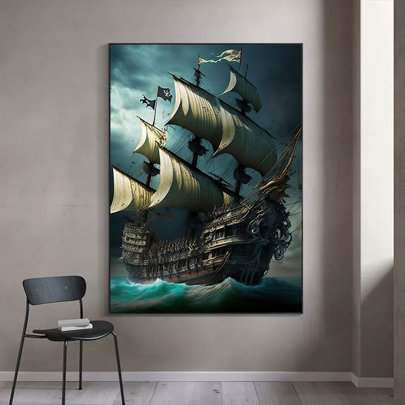 Abstract Pirate Ship Sea Moon  - Home Decor Nautical recension och pris