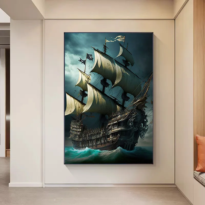 Abstract Pirate Ship Sea Moon  - Home Decor Nautical recension och pris