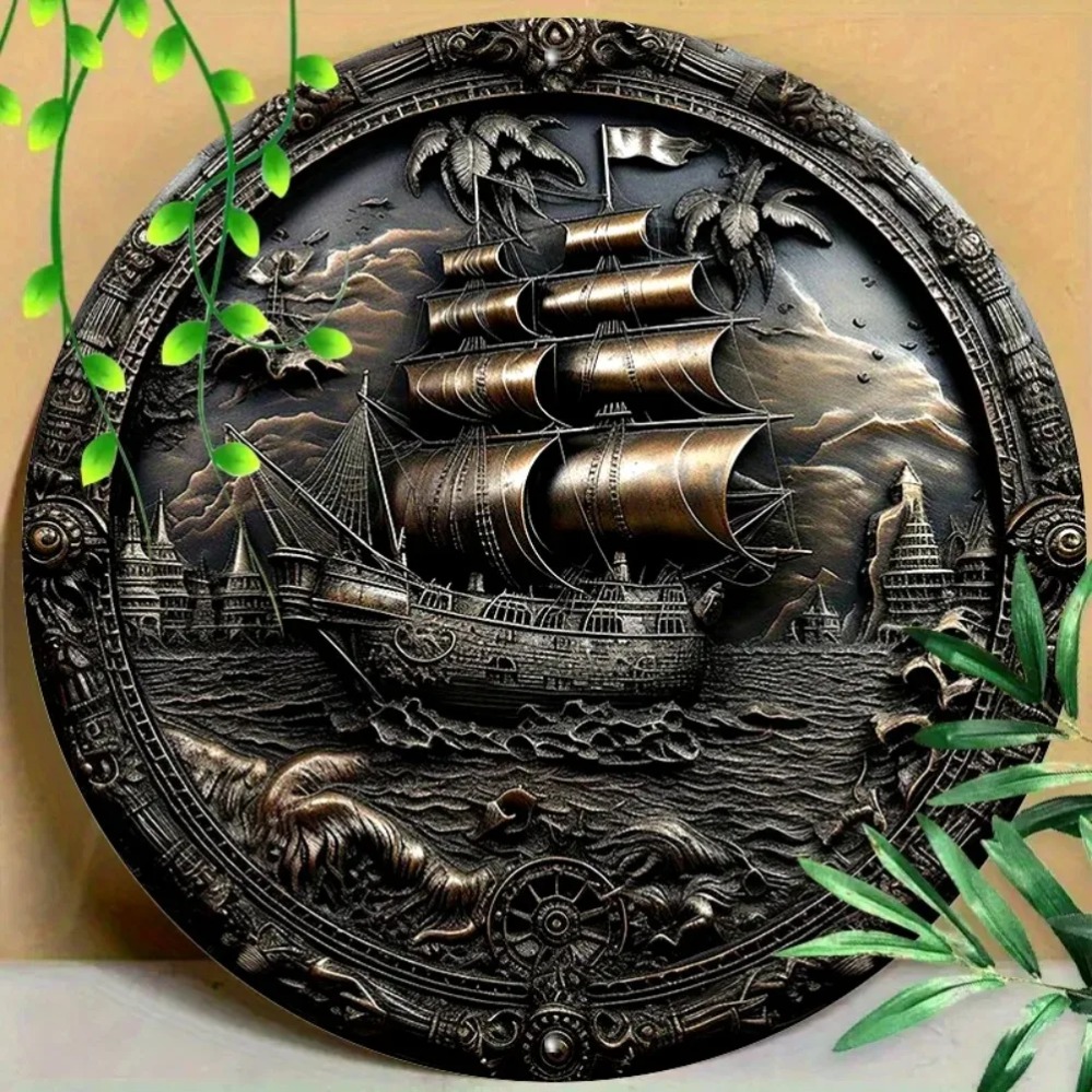 3D Pirate Ship Metal Wall Art: - Home Decor Nautical recension och pris