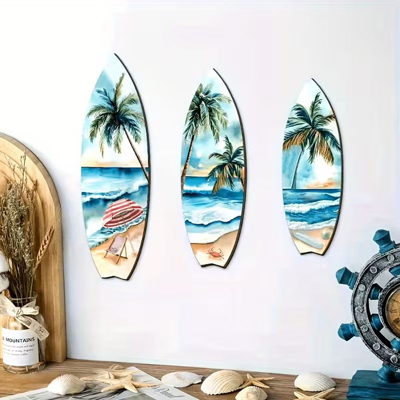 3pcs Ocean View Surfboard Wood - Home Decor Nautical recension och pris