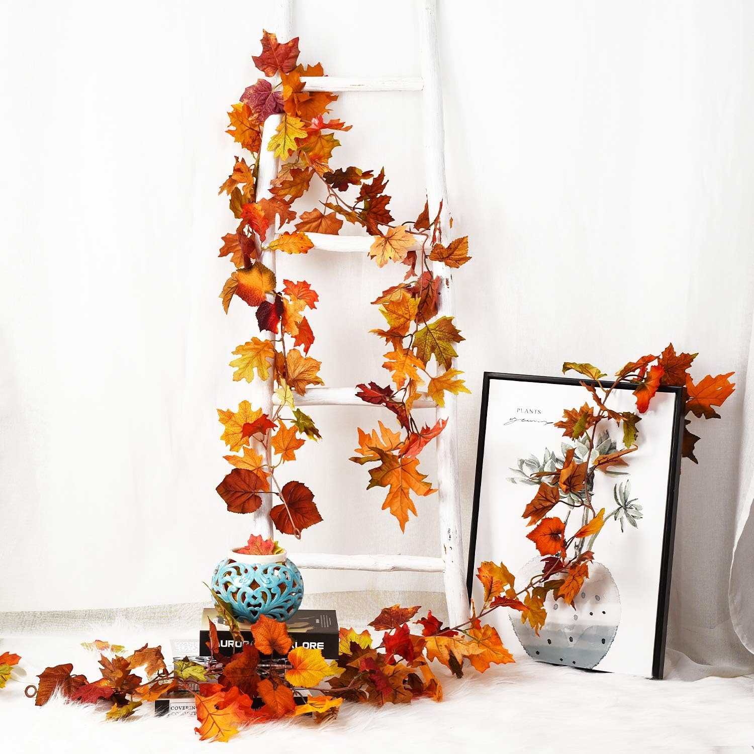 2M Artificial Fall Maple Leaf  - Rattan Plant Basket recension och pris