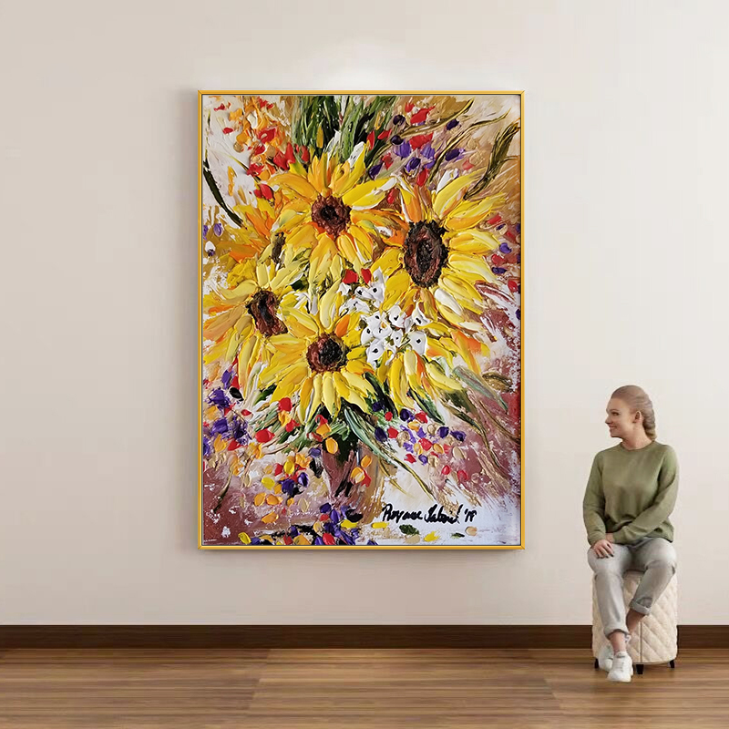 Vibrant 3D Impasto Sunflower O - Home Decor Color Palettes recension och pris