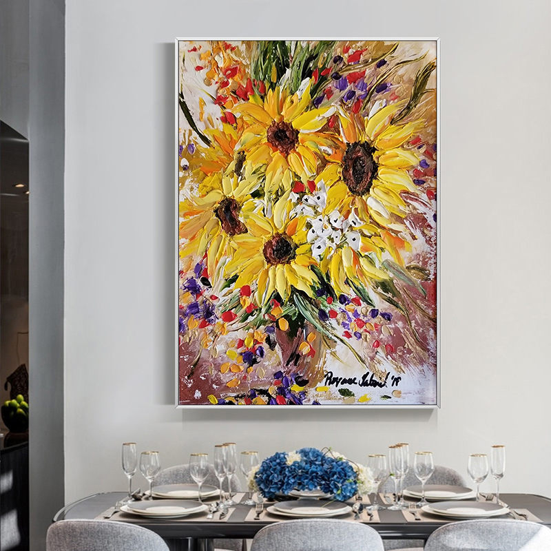 Vibrant 3D Impasto Sunflower O - Home Decor Color Palettes recension och pris