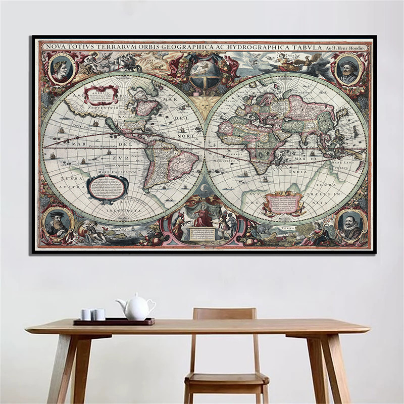 Retro World Map Nautical Ocean - Home Decor Nautical recension och pris