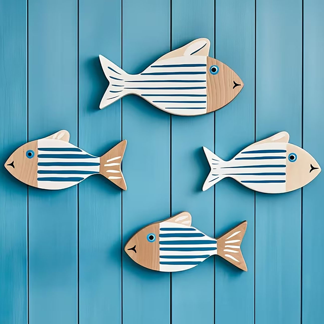 4 Pcs Wooden Striped Fish Wall - Home Decor Nautical recension och pris