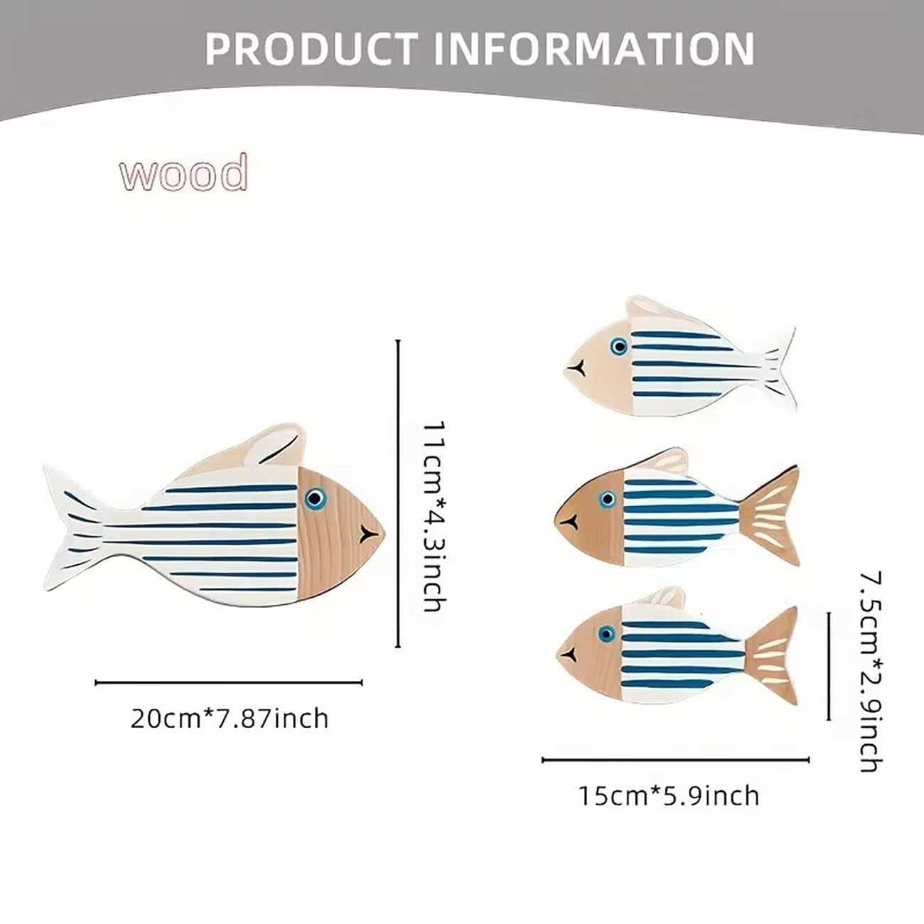 4 Pcs Wooden Striped Fish Wall - Home Decor Nautical recension och pris