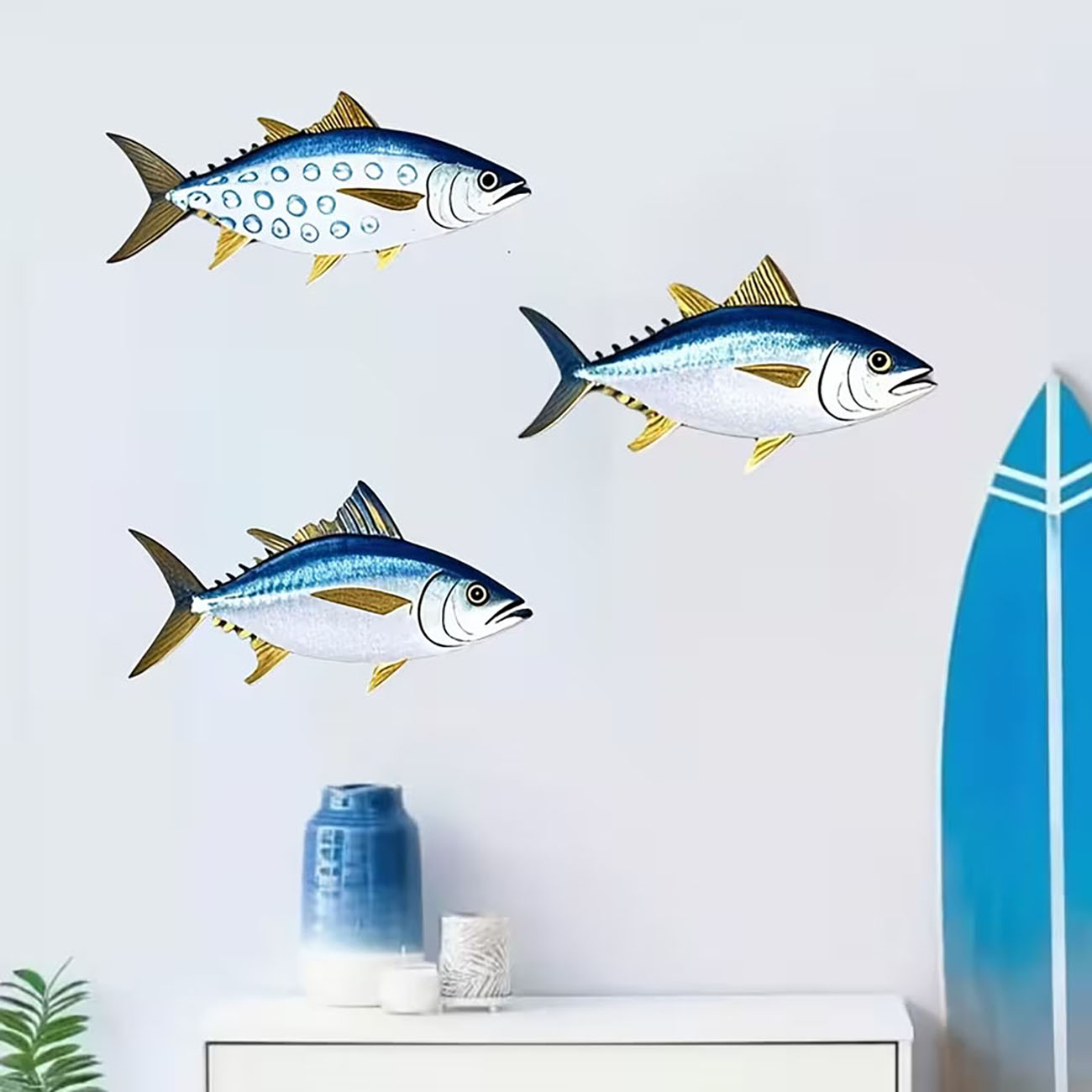 3 Pcs Wooden Tuna Fish Wall De - Home Decor Nautical recension och pris