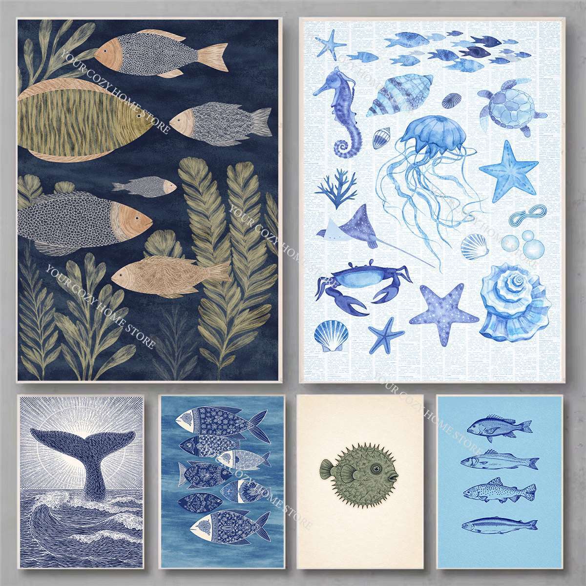 Minimalist Nautical Fish and W - Home Decor Nautical recension och pris