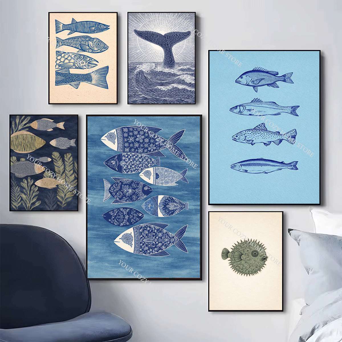 Minimalist Nautical Fish and W - Home Decor Nautical recension och pris